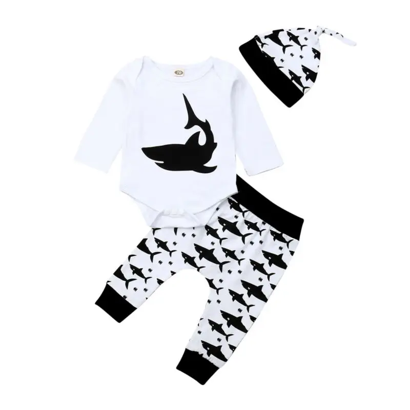 2019 комбинезон с длинными рукавами и принтом акулы для новорожденных мальчиков