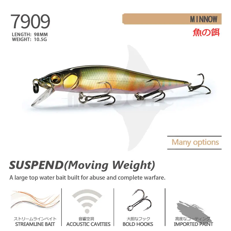 Minnow Fishing Lure Suspend Jerkbait Weights 10.5g 98mm Isca Artificial Baits Accesorios De Pesca For Seabass Fish Leurre Angeln