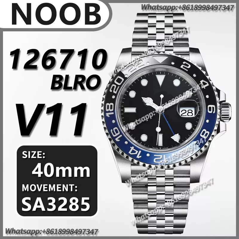 

Men's Automatic Mechanical Watch 40MM GMT Master II 126710 BLNR Black/Blue 904L SS Noob 1:1 Best Edition Bracelet A3285