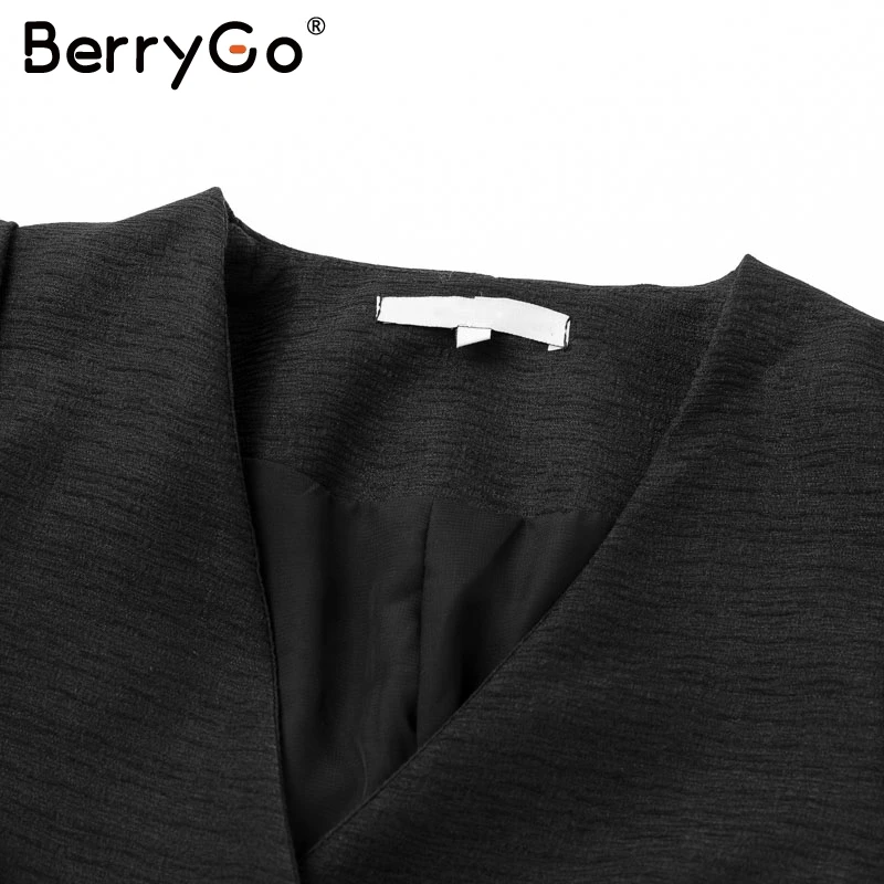 Фото BerryGo сексуальное черное платье-блейзер с v-образным вырезом женское офисное BerryGo сексуальное черное платье-блейзер с v-образным вырезом женское офисное