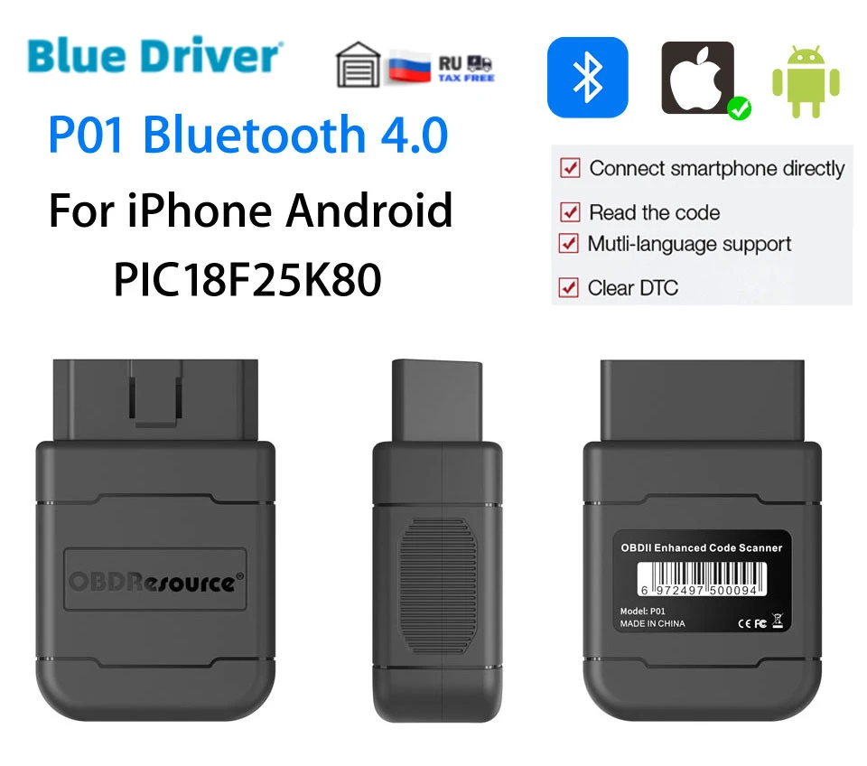 Автомобильный диагностический сканер P01 Bluetooth V1.5 PIC18F25K80 для IPhone Android OBD2 ELM327 |