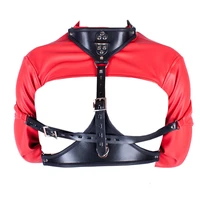 bdsm bondage restraint pu leather straitjacket topwomens open cup jacket straight body binder harness bdsm role play costumes