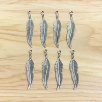 20 pieces tibetan silver feather leaf charms pendants 2 sided for necklace earrings jewellery making accessories 49x10mm