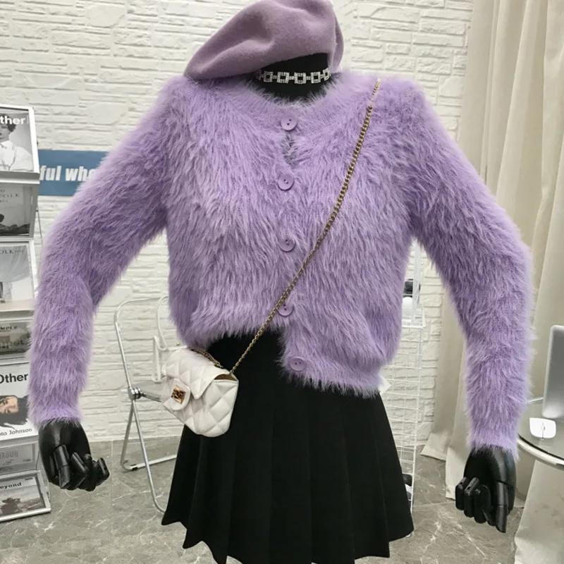 Укороченный кардиган свитер с v образным вырезом норковый кашемировый для женщин