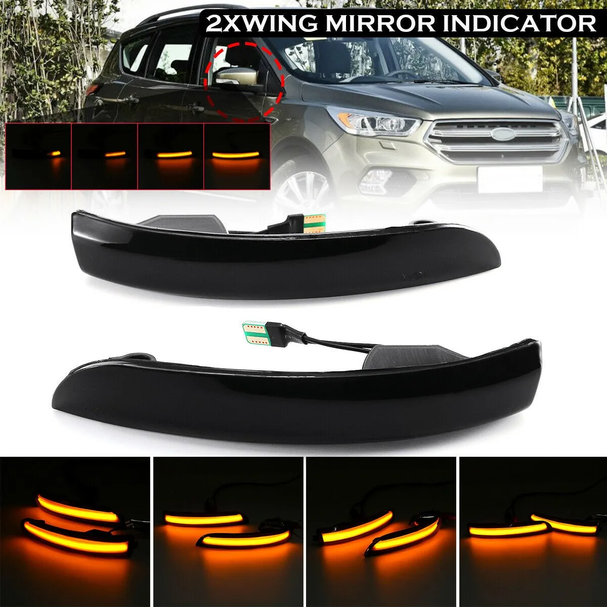 

2pcs Yellow Dynamic Turn Signals Side Mirror Flashing Light Left And Right Fits For Ford Focus 2 MK2 08-11 3 MK3 / MK3.5 11-18