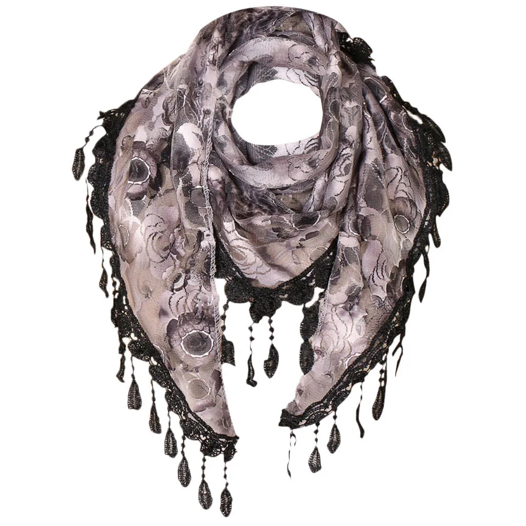 D Повседневный/пляжный женский кружевной шарф с бахромой и цветочным