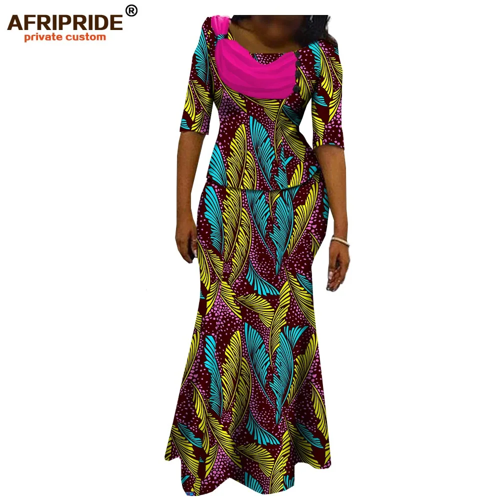 Afripride африканская юбка костюм для женщин сделанный на заказ короткий рукав топ+ юбка в пол женский хлопковый костюм A722632 - Цвет: 547J
