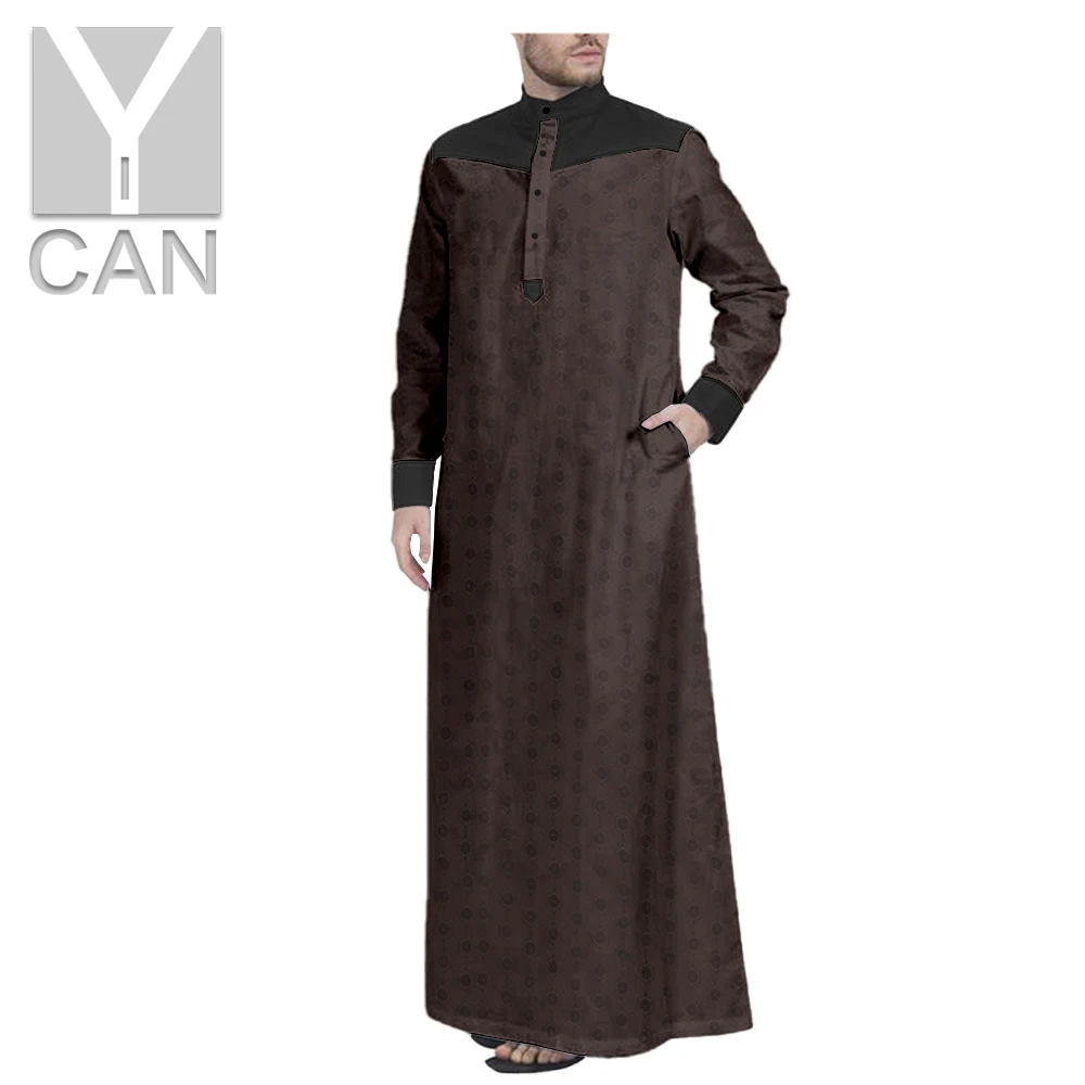 Y-CAN  Men s Jubba Thobe Muslim Fashion Texture Robe Long Sleeve Saudi Arab Thobe Jubba Kaftan Islamic Splice Clothing Y201008