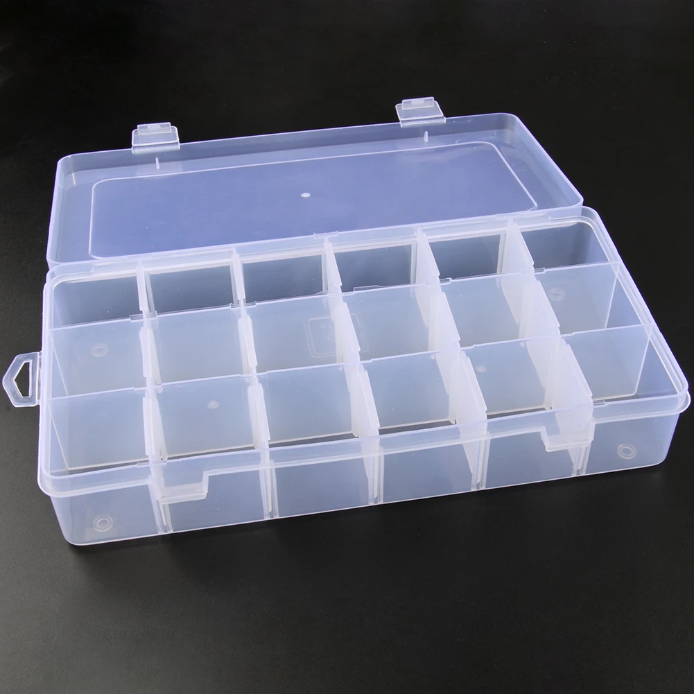 

18 Slots Plastic Storage Jewelry Box Compartment Adjustable Container For Bead Earring Box For Jewelry Rectangle Box 12x23x4.2cm