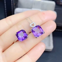 kjjeaxcmy fine jewelry 925 sterling silver inlaid natural natural amethyst girls trendy square pendant ring chinese style suit