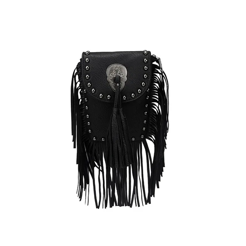 Винтажная богемная сумка с бахромой кисточками в виде черепа женская через плечо