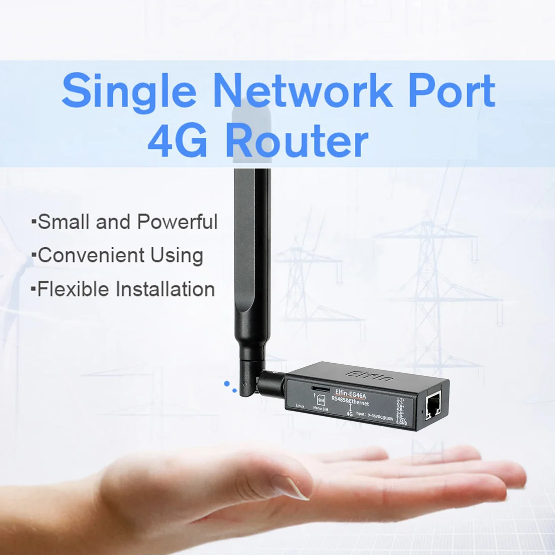 Elfin-EG46A широкий последовательный порт напряжения RS485 RJ45 Ethernet до 4G LTE-FDD LTE-TDD 3G WCDMA DTU