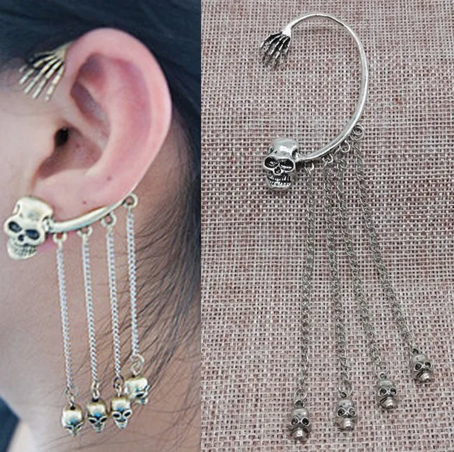 

Skull Tassel Clip on Earrings for Women Fashion Jewelry 2021 Trend Grunge Earrings for Men Ear Clip Panic Cool Gothic Wholesale