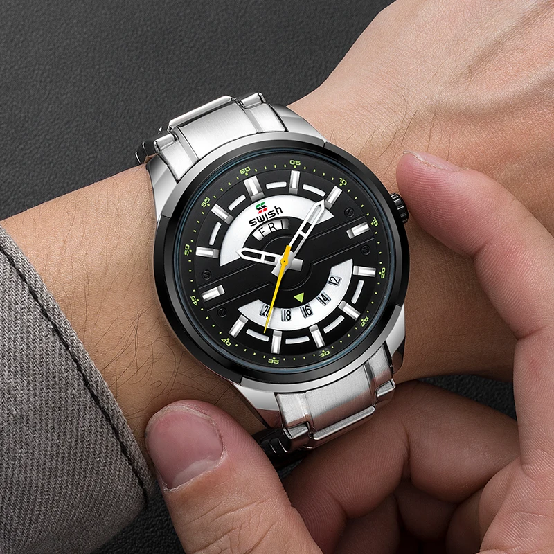 Часы наручные SWISH мужские с календарем деловые кварцевые брендовые