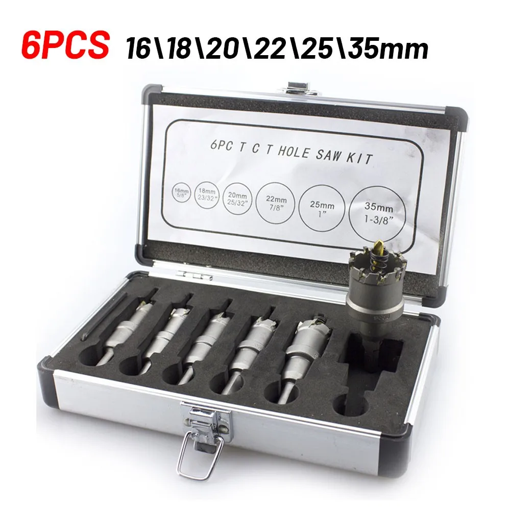 

16mm-35mm Hole Saw Drill Bit 6 Pcs 6 Pieces Carbide Alloy Steel Cutter
