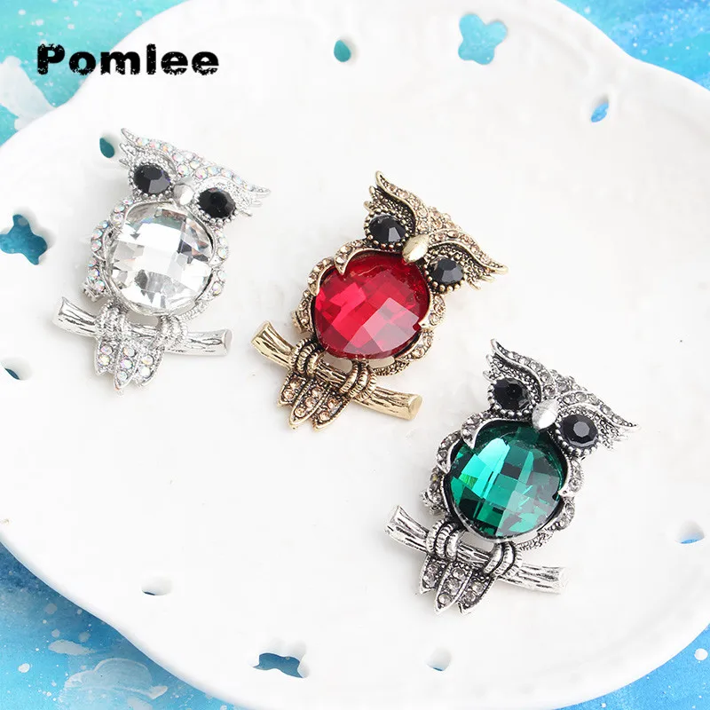 Большая стеклянная брошь в виде совы Pomlee, 3 цвета, винтажная модная брошь в виде Милого Животного, булавки, детский подарок, ювелирное изделие высокого качества