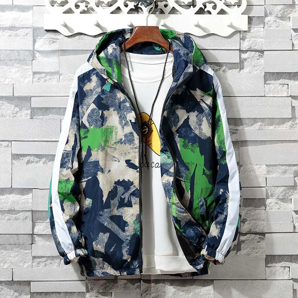 Мужские пальто и куртки зима осень молния камуфляж длинный рукав карман мужская