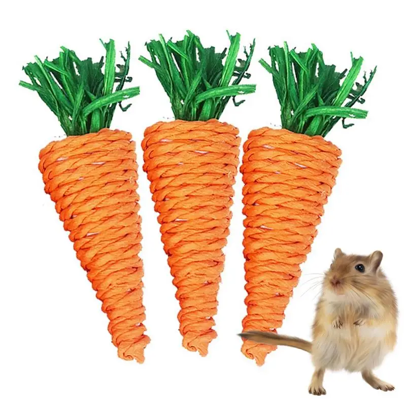 

3 Pcs/Set Hamster Toy Creative Straw Woven Carrot Hamster Rabbit Chew Toy Small Animal Guinea Pig Squirrel Bite Grind Teeth Toys