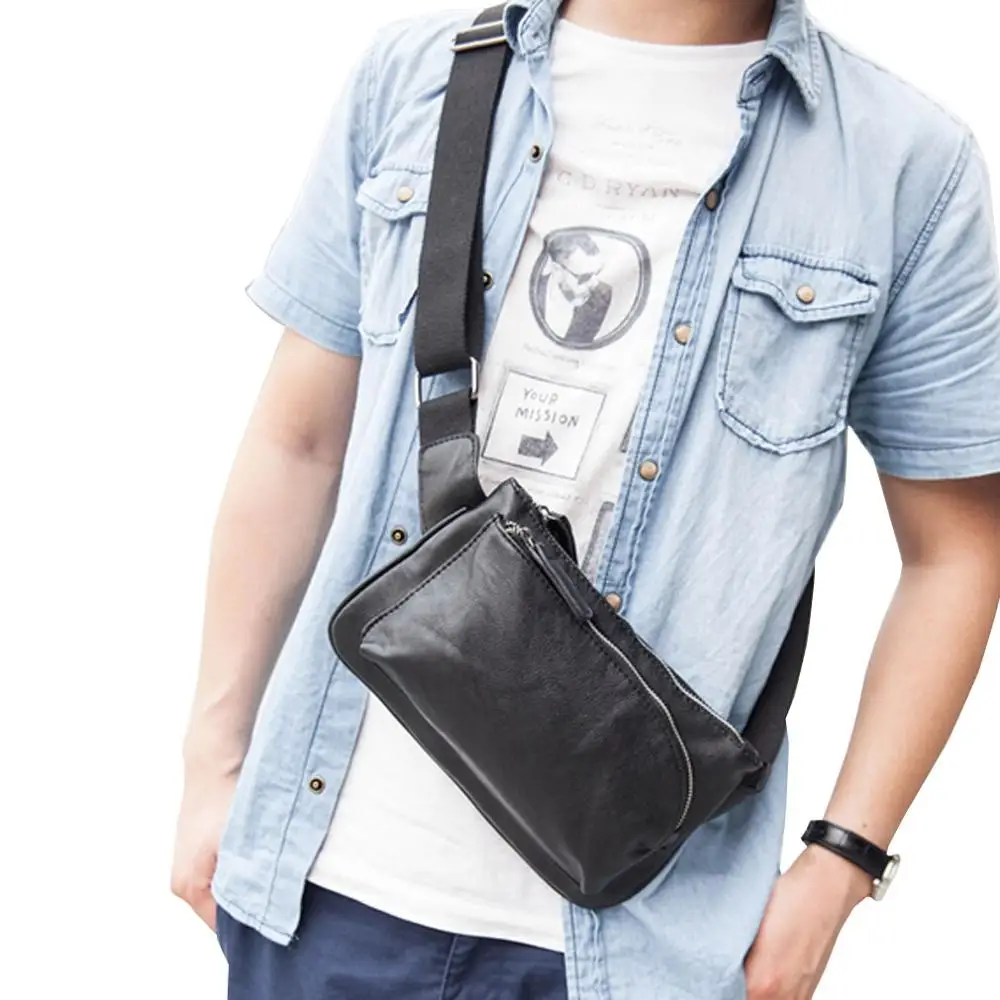 

New Men's Fashion Lichee Pattern Leather Messenger Shoulder Travel Riding Hip Bum Belt Sling Chest Bag Pouch