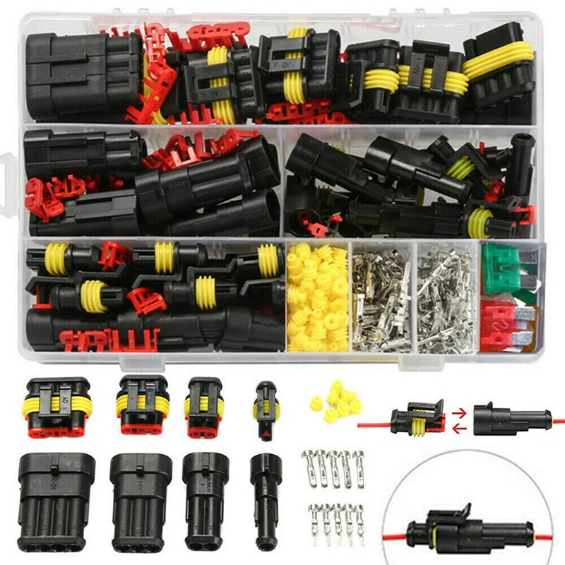 

240pcs 12V Waterproof Car Electrical Wire Connector Plugs + Fuse Blades Set Male Female Assortment Connectors