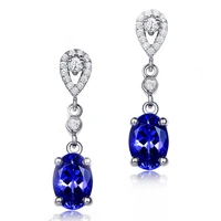 925 silver new fashion blue crystal earring temperament retro style simulation diamond for women elegance jewelry gift wholesale