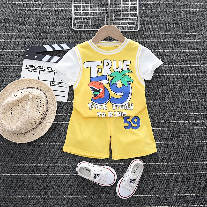 New Summer Toddler Children Casual Clothes Suit Baby Boys Cartoon Dinosaur T-Shirts Shorts 2Pcs/sets Cotton Infant Tracksuits
