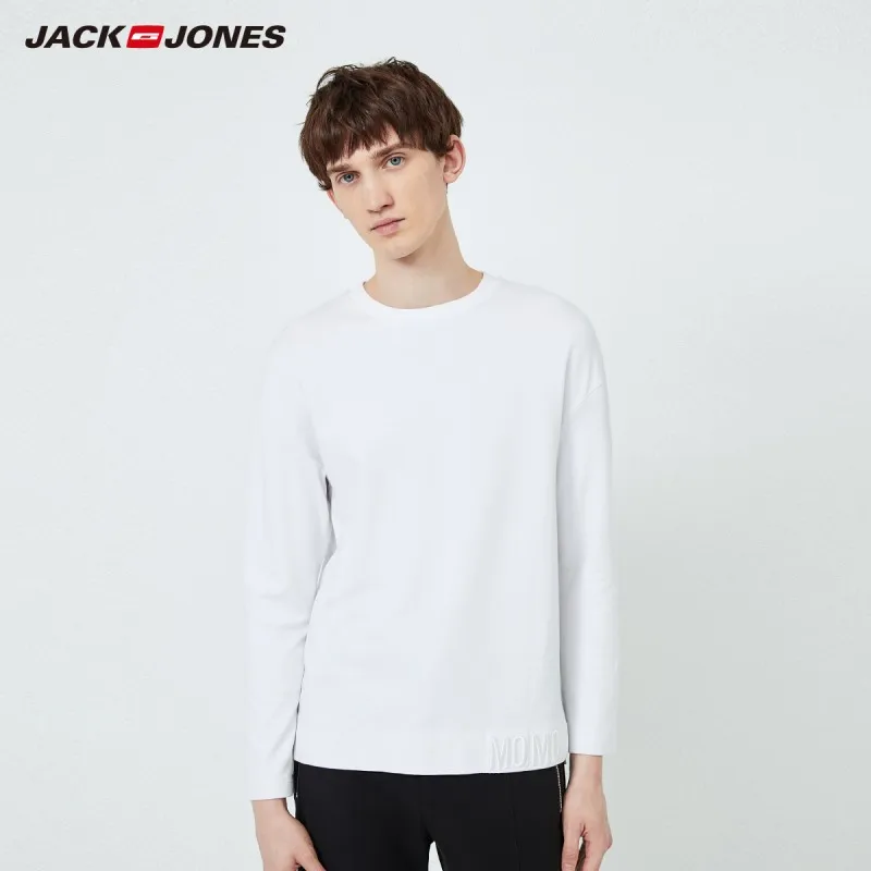 JackJones мужская вышивка круглый воротник пуловер Толстовка 219333520 - Цвет: OFF WHITE