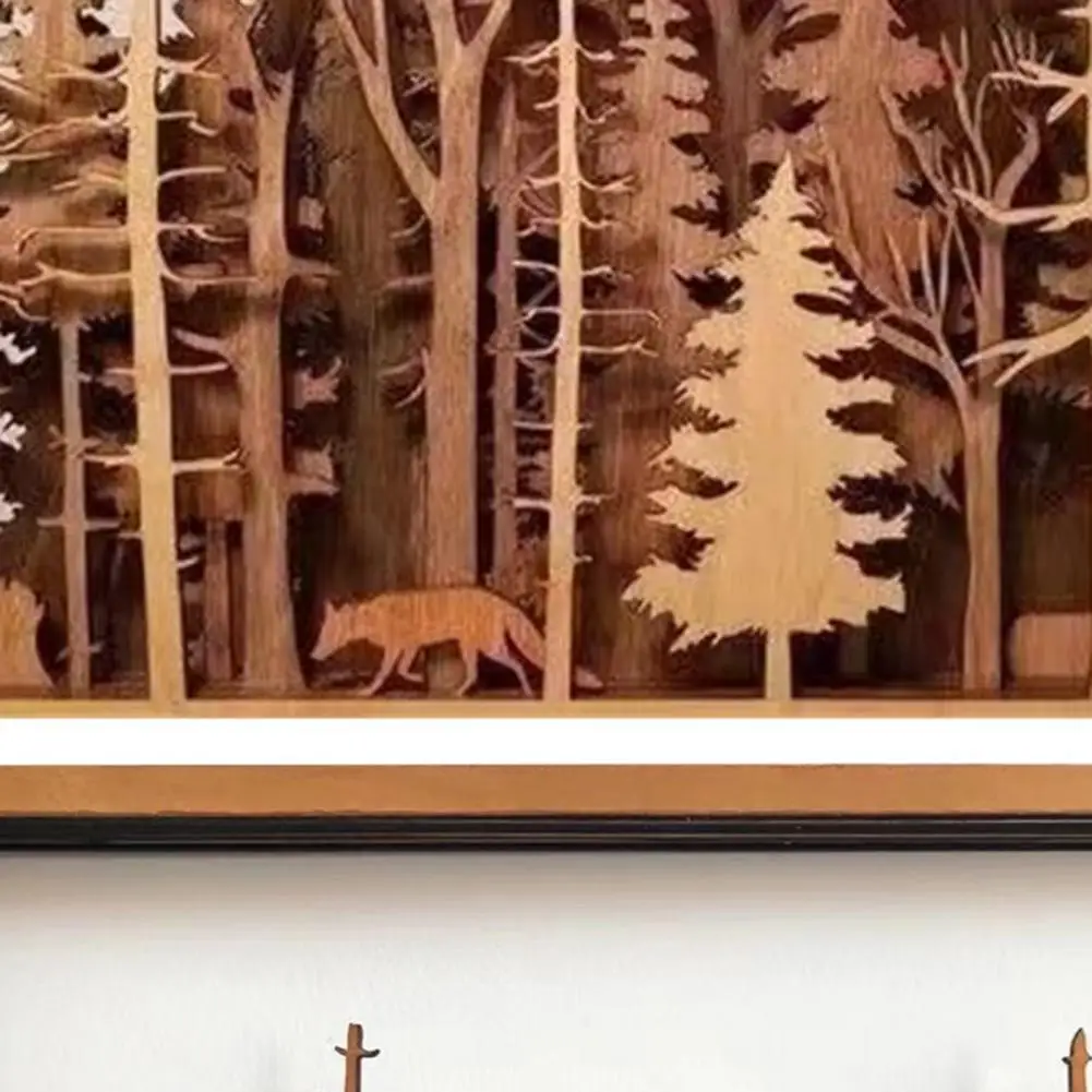 

Woods Wall Art Home Decor Animal Forest Carved Trees Wall Plaque Decorative Picture Modern Wall Art Painting Wooden Wall Hanging