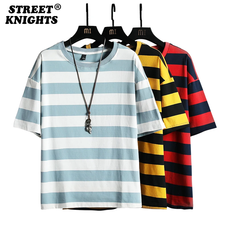 

Hot Men's 2021 Summer New Cotton Japanese Striped 3D Print Casual T-shirts Men O-Neck Harajuku Hip Hop Fit Tops Tee T Shirts
