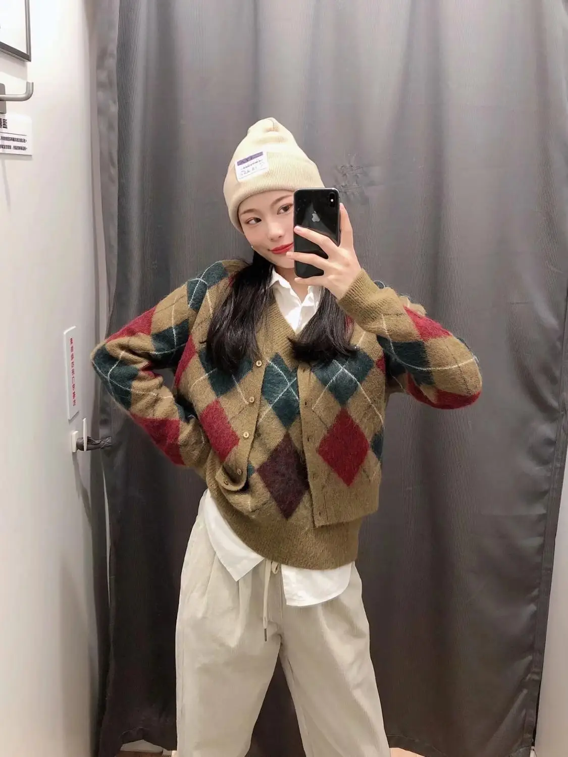 

Knitted Cardigan Women Jacket Sweaters Women Tops Winter Sweaters Women England Indie Folk Vintage Diamond jacquard