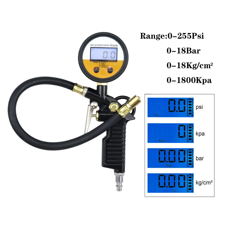 Digital Tire Pressure Gauge 0-255PSI Inflatable PSI/BAR/KPA/Kg/cm2 Measuring Instrument EU/US/JP | Инструменты