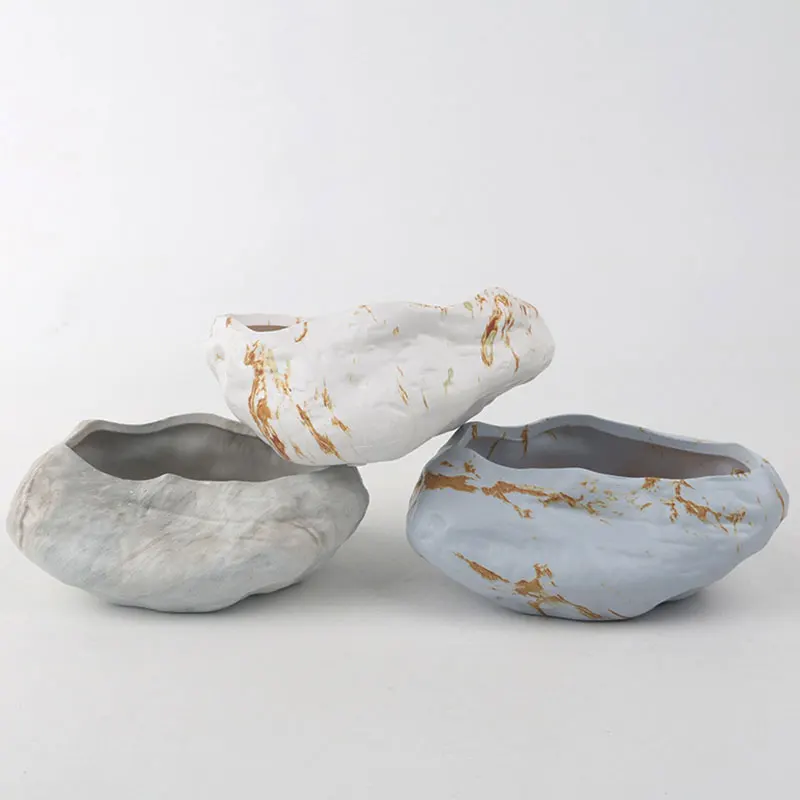 

Nordic Ins Marble Texture Ceramic Succulent Flower Pot Imitation Stone Green Plant Potted Art Ornament Home Creative Gardening