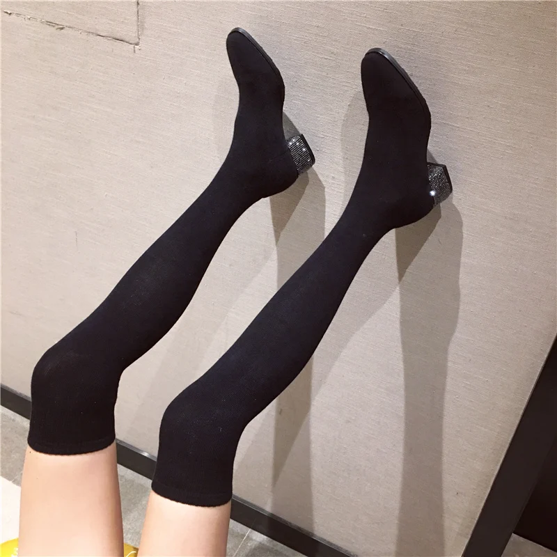 2019 женские эластичные сапоги выше колена сезон зима весна прозрачные на низком