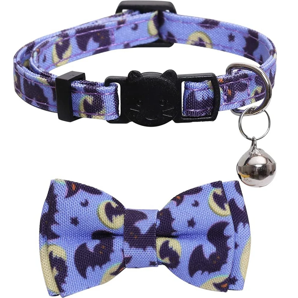 Halloween Cat Collar Breakaway with Cute Bow Tie and Bell Pumpkin Lantern Bat Spider Pattern for Kitty Adjustable Safety Collars | Дом и сад
