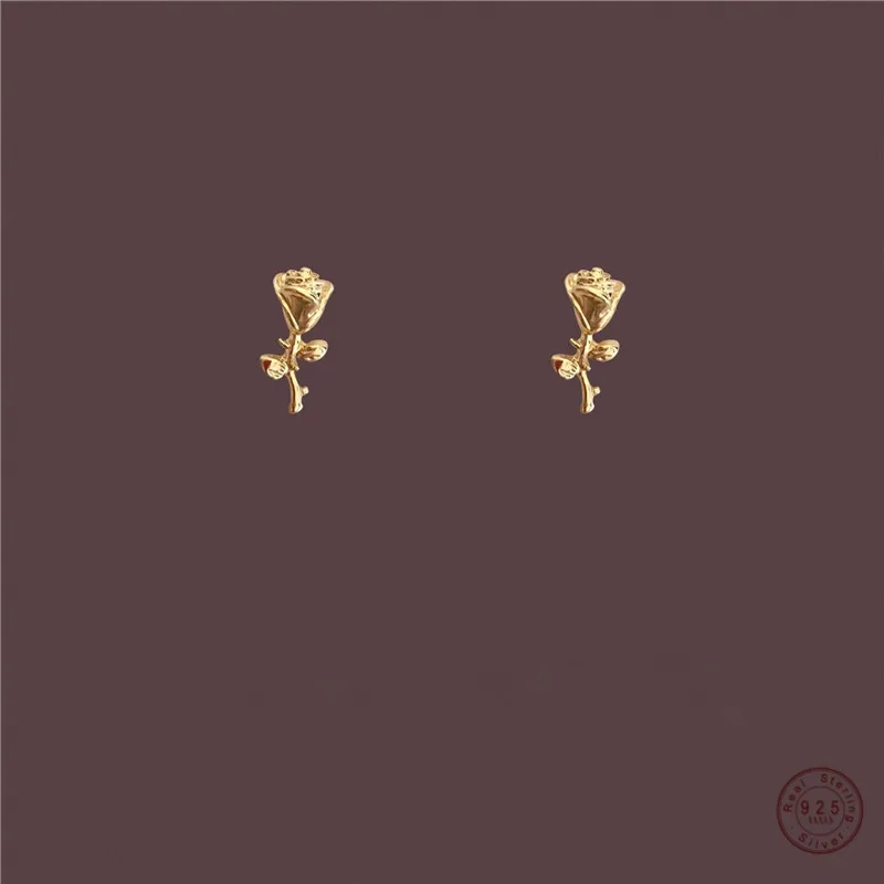 925 стерлингового серебра простой роза цветок серьги для женщин Изысканная милое