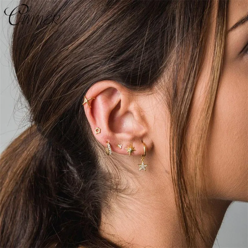 

CANNER Delicate CZ Flower Stud Earrings for Women Jewelry Cartilage Helix Three Ball Zircon Earrings 925 Sterling Silver Earring