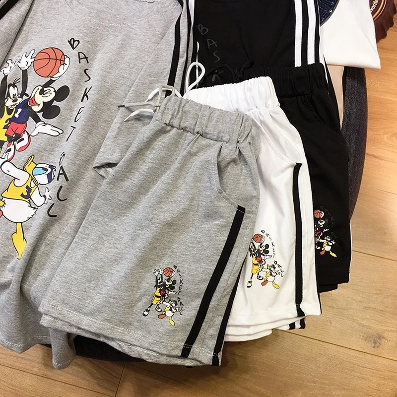 

Disney Women Clothing 2pcs Summer Cute Cartoon Mickey Mouse Tshirt Clothes Fashion Korean Style Oversized Sportswear With Shorts