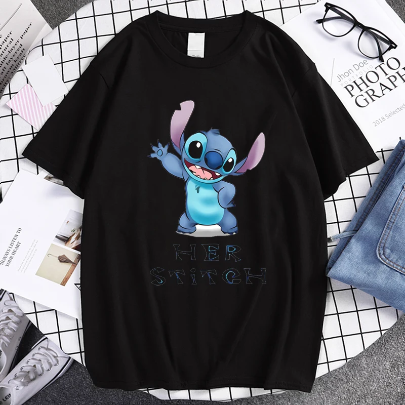 Топы женские и мужские Охана с мультяшным принтом коротким рукавом круглым