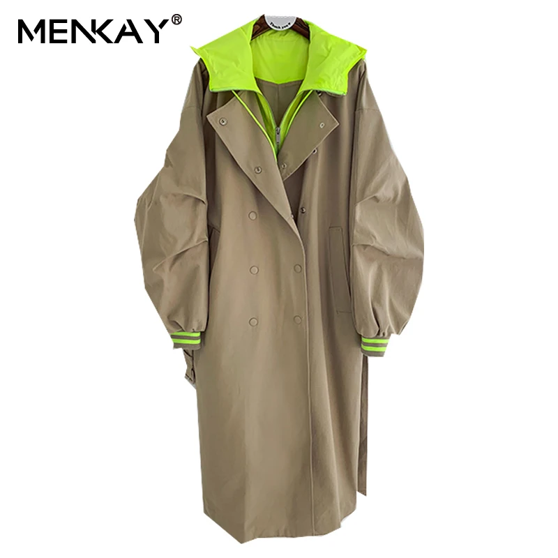 

2020 Spring New Hooded Trench Coat Korean Plus Size Khaki Long Coat Female Trenchcoat Overcoat Fall Clothes