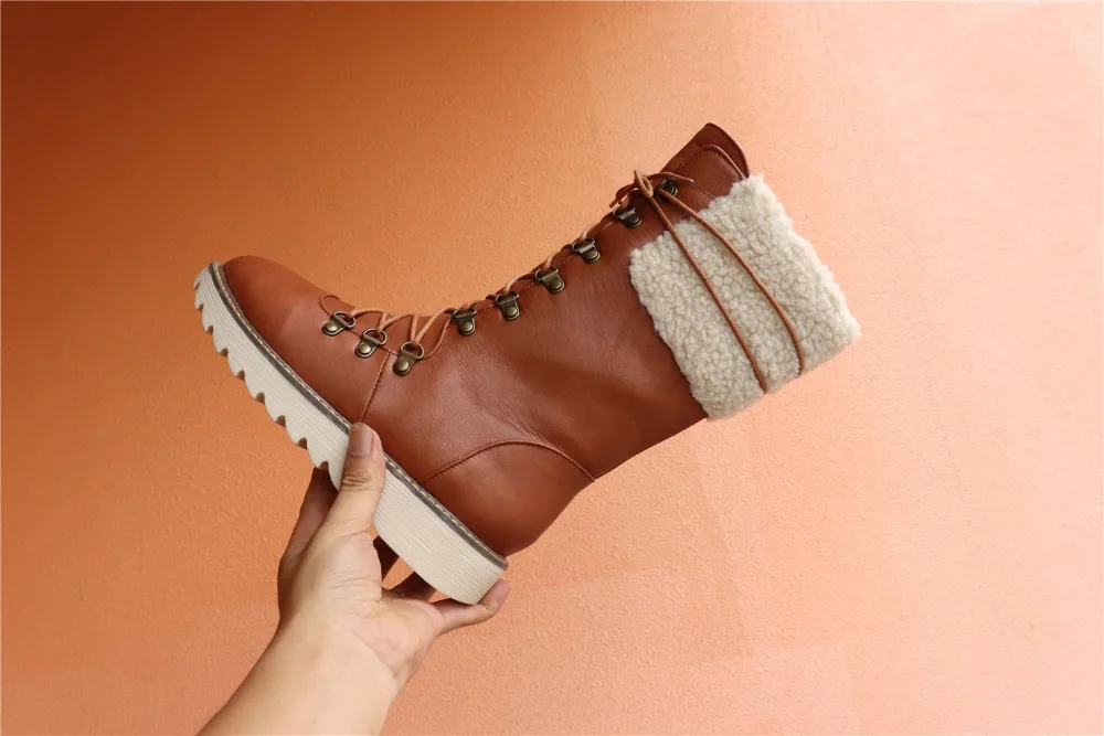 New Warm Winter Boots Women Fashion Lace-Up PU Leather Women Boots Non-slip Comfort Plush Warm Waterproof Snow Boots g678
