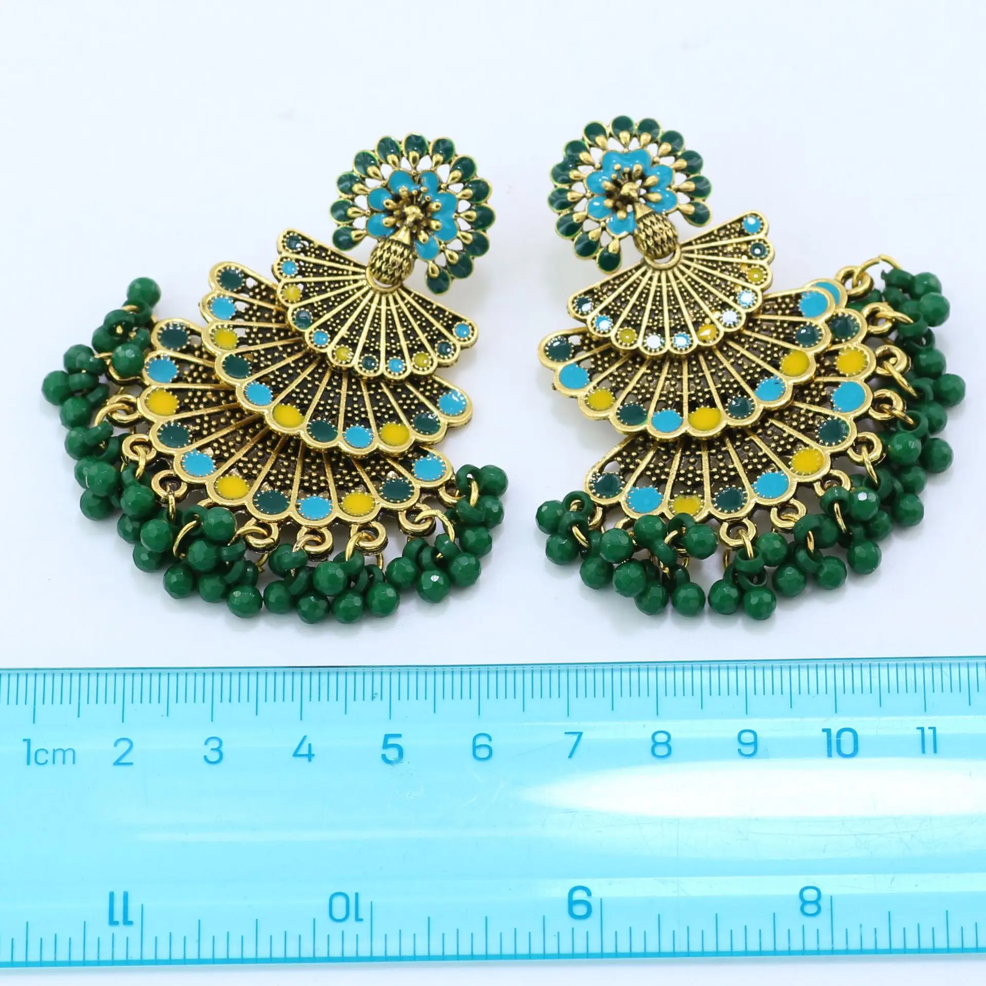 Bohemia Gypsy Retro Gold Metal Earring Rhinestone & Resin Beaded Large Dangling Earrings For Women Jhumka Indian Turk Jewelry |