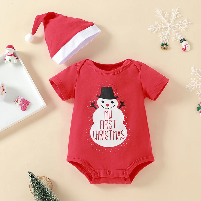 

Комбинезон для новорожденных девочек и мальчиков от 0 до 24 месяцев, шапка, Рождественский комбинезон с принтом снежинки, короткий рукав, кру...