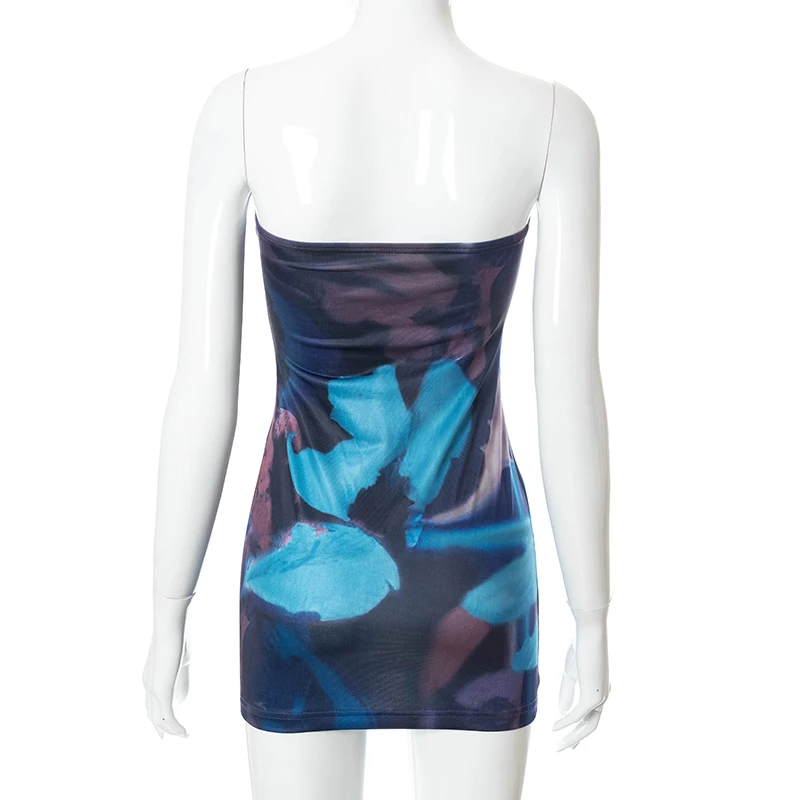 

Bomblook Sexy Party Club Bodycon Summer Women's Dress 2021 Clothing Printed Strapless Backless Mixi Dress Female Streetwears