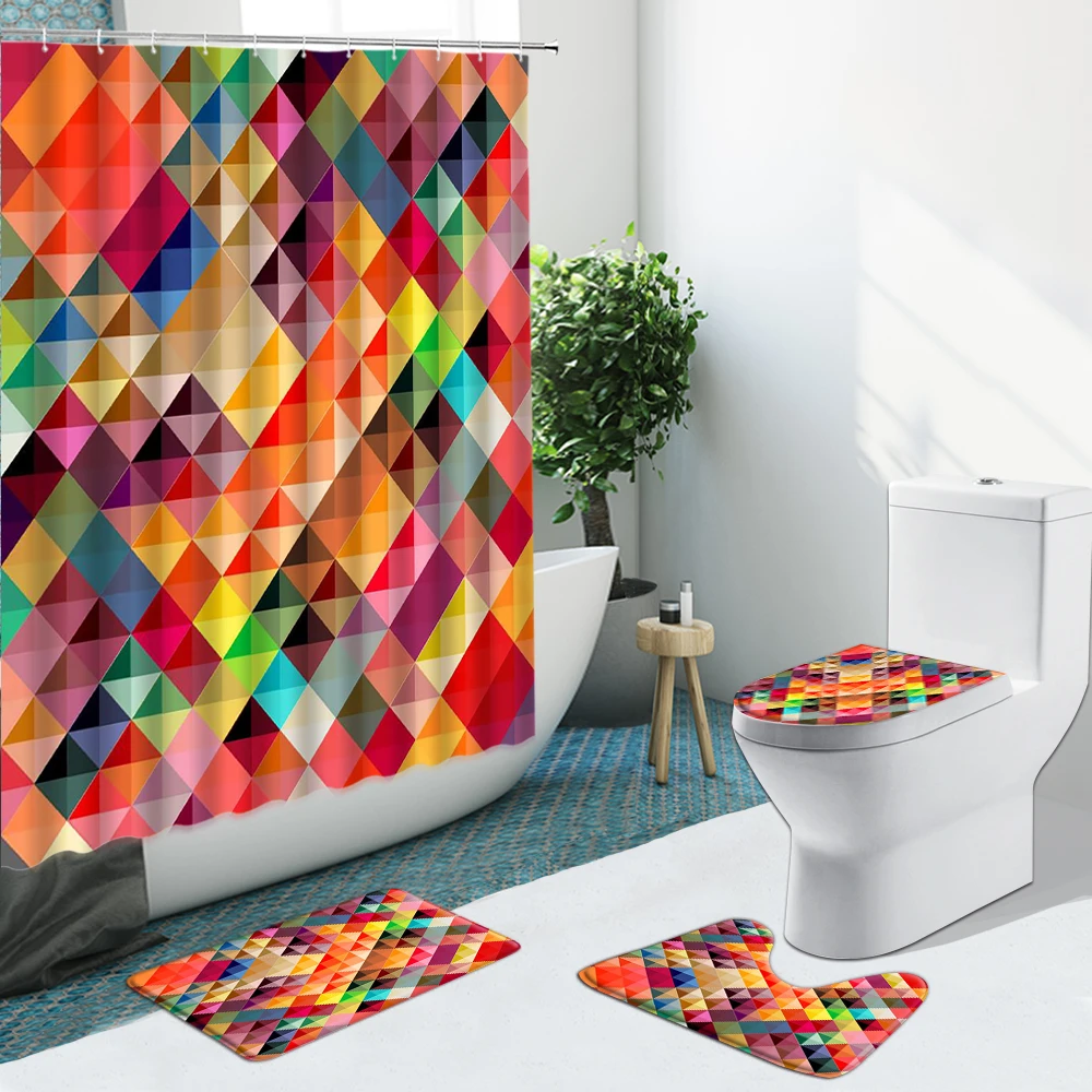 Креативная трехмерная занавеска для душа с красочным геометрическим узором