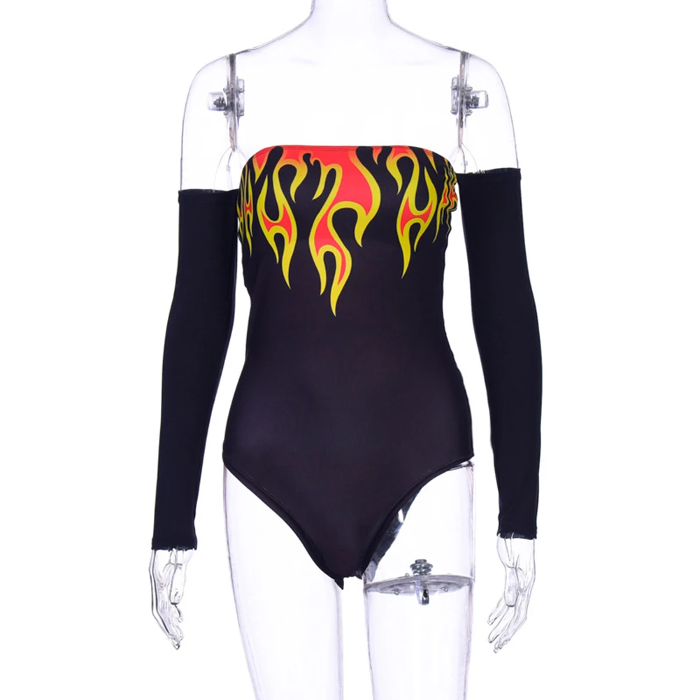 Женский Облегающий комбинезон с открытыми плечами длинным рукавом и принтом в