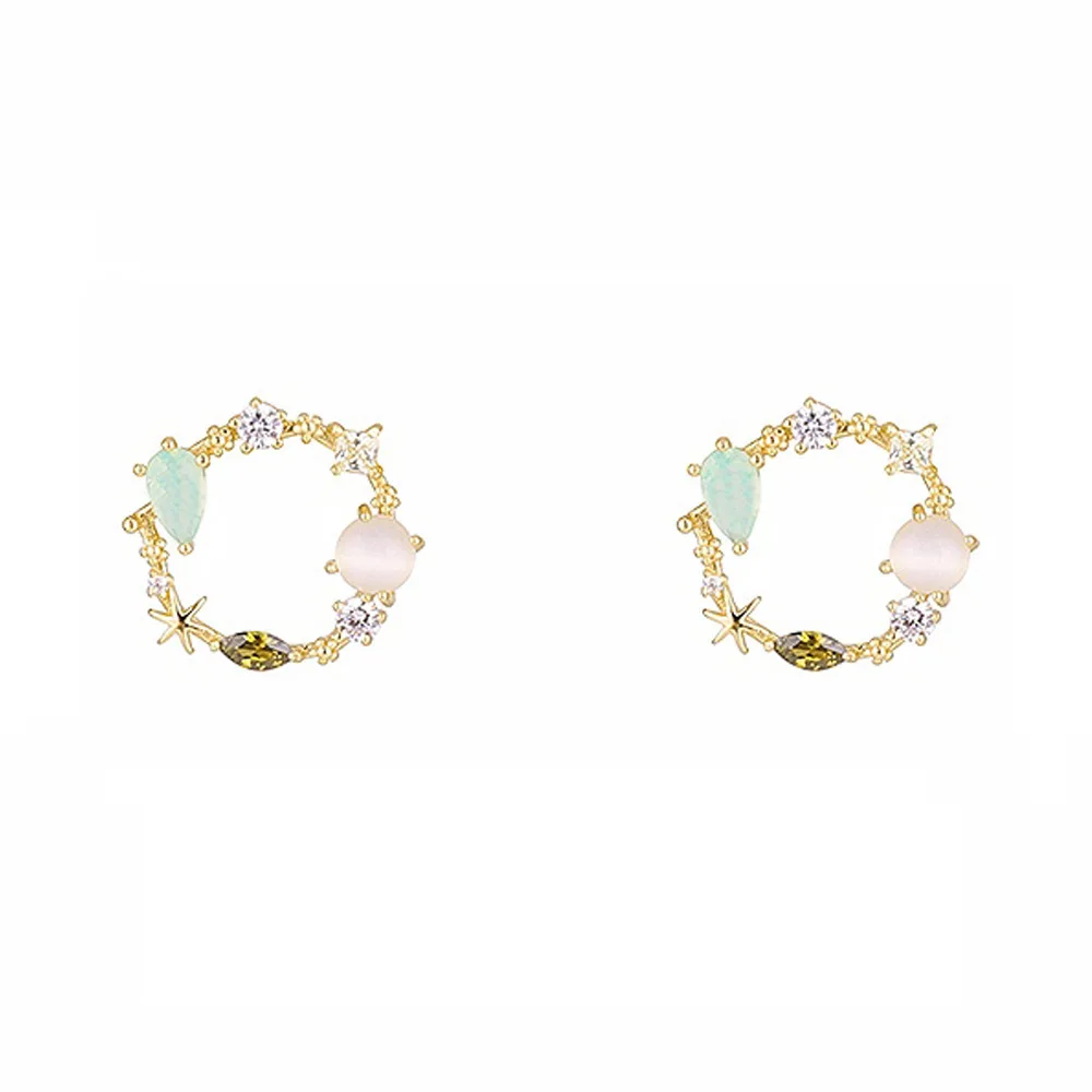 

Elegant Flower Pink Stone Metal Wreath Earrings For Woman Fashion Korean Jewelry 2020 New Luxury Party Girl's Simple Earrings