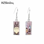 Новинка 2019, серьги-гвоздики в виде крючка в виде рыбки в стиле Мой сосед Тоторо, прямоугольные серьги из стекла, кабошона, ювелирные изделия ручной работы