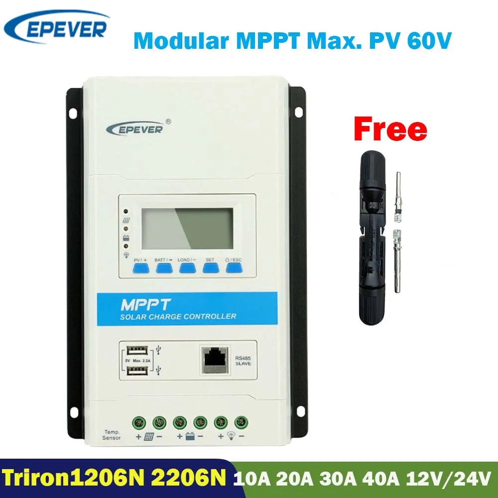 EPEVER Triron1206N 2206N UCS DS2 модуль MPPT 10A20A Контроллер заряда 12 в 24 авто черный светильник LCD