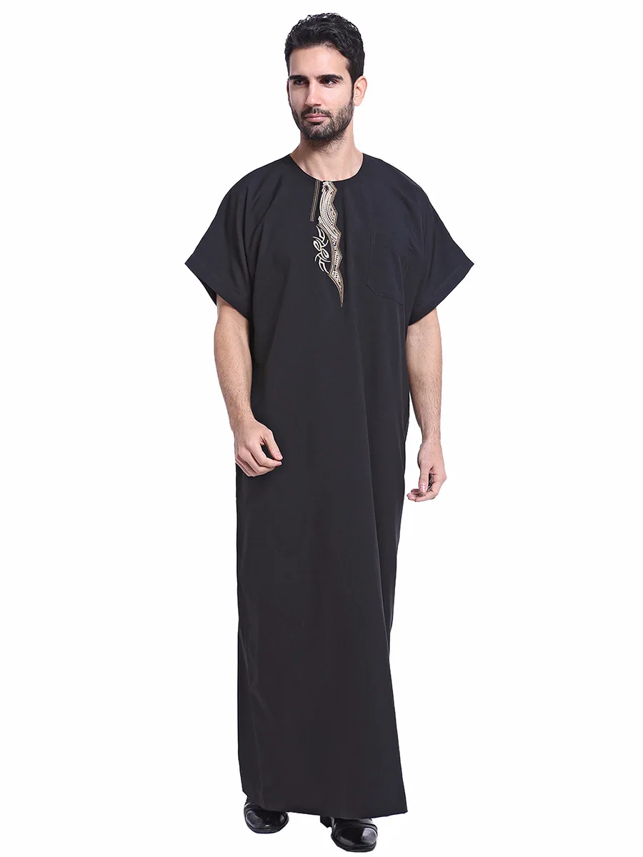 

Мусульманская Мода Jubba Тауб летняя футболка с короткими рукавами, о-образным вырезом, свободные, мусульманском арабском Ближнем Востоке муж...