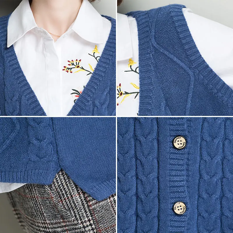 

Spring and Autumn Short Knit Sweater Cardigan Women's Vest Vest Sleeveless Sweater Coat Autumn Small Outer Wear Loose Small Shaw